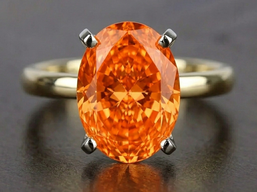 8.00 Ct Certified Oval Shape Natural Orange Diamond Ring VVS1 Yellow Gold Finish