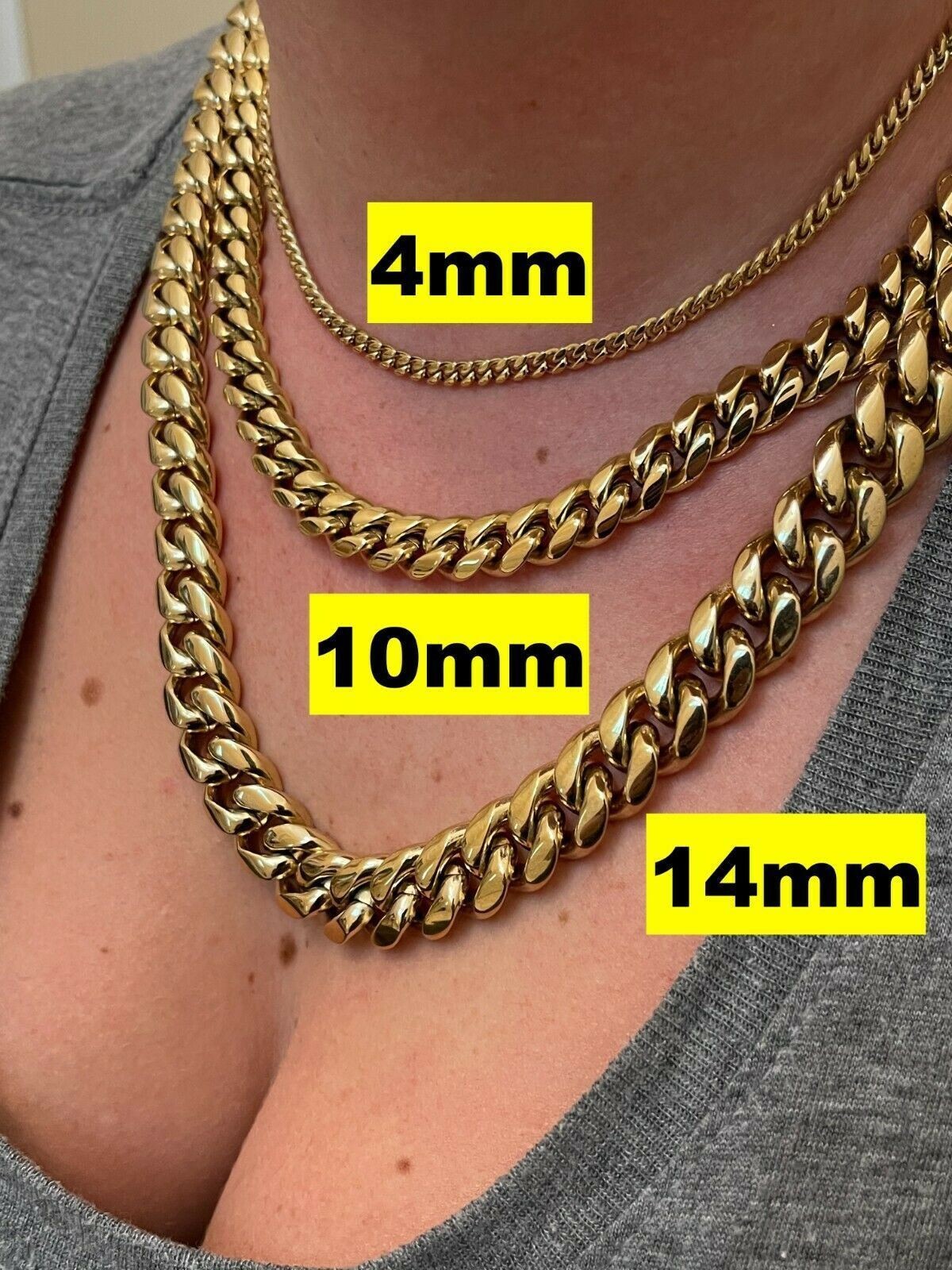 Miami Cuban Link Chain Necklace Bracelet 14k Gold Plated Stainless Steel 6-14mm