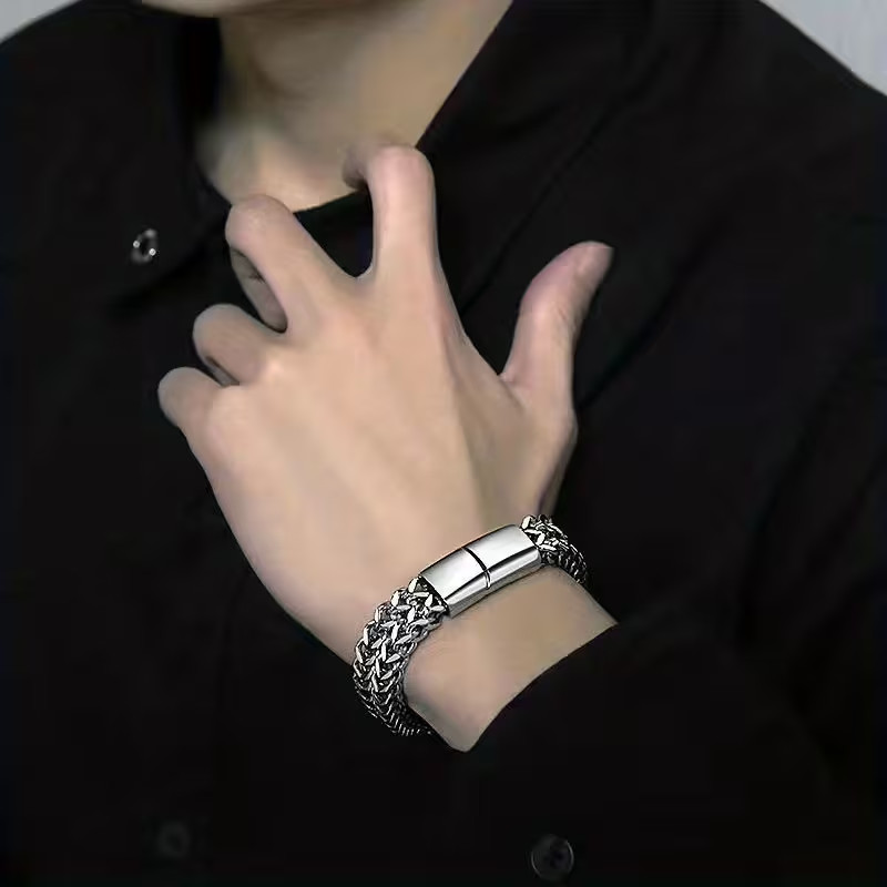 Premium Stainless Steel Mens Braided Chain Bracelet Stylish Square Links 9 IN US