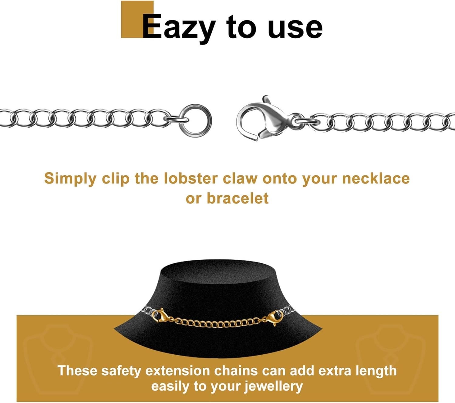 High-Quality 10-Pc Necklace Extenders – Tarnish Resistant Stainless Steel Chains