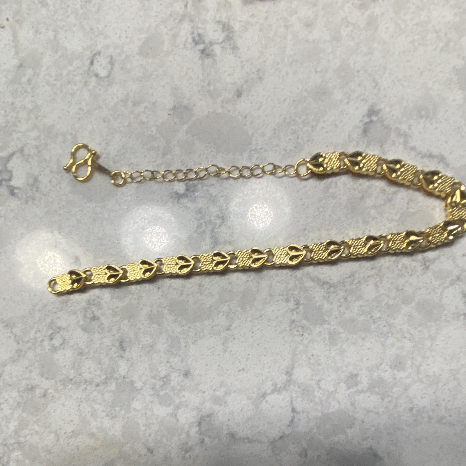 Gold Tone Heart Link Chain Bracelet Adjustable Extender Lobster Clasp