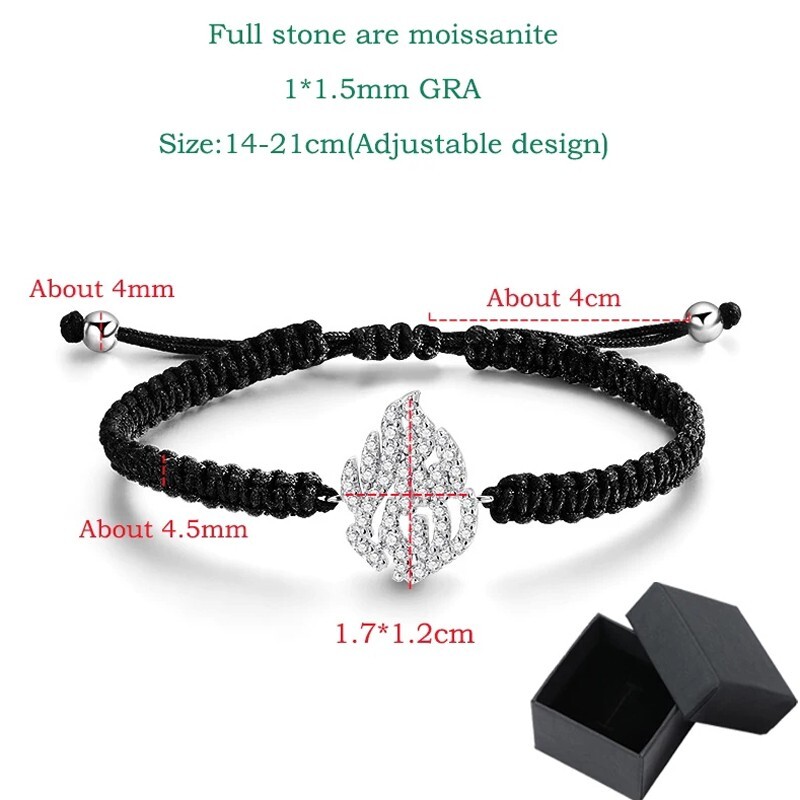 Real Round Moissanite Adjustable Braided-Rope Bracelet Chain 925 Sterling Silver
