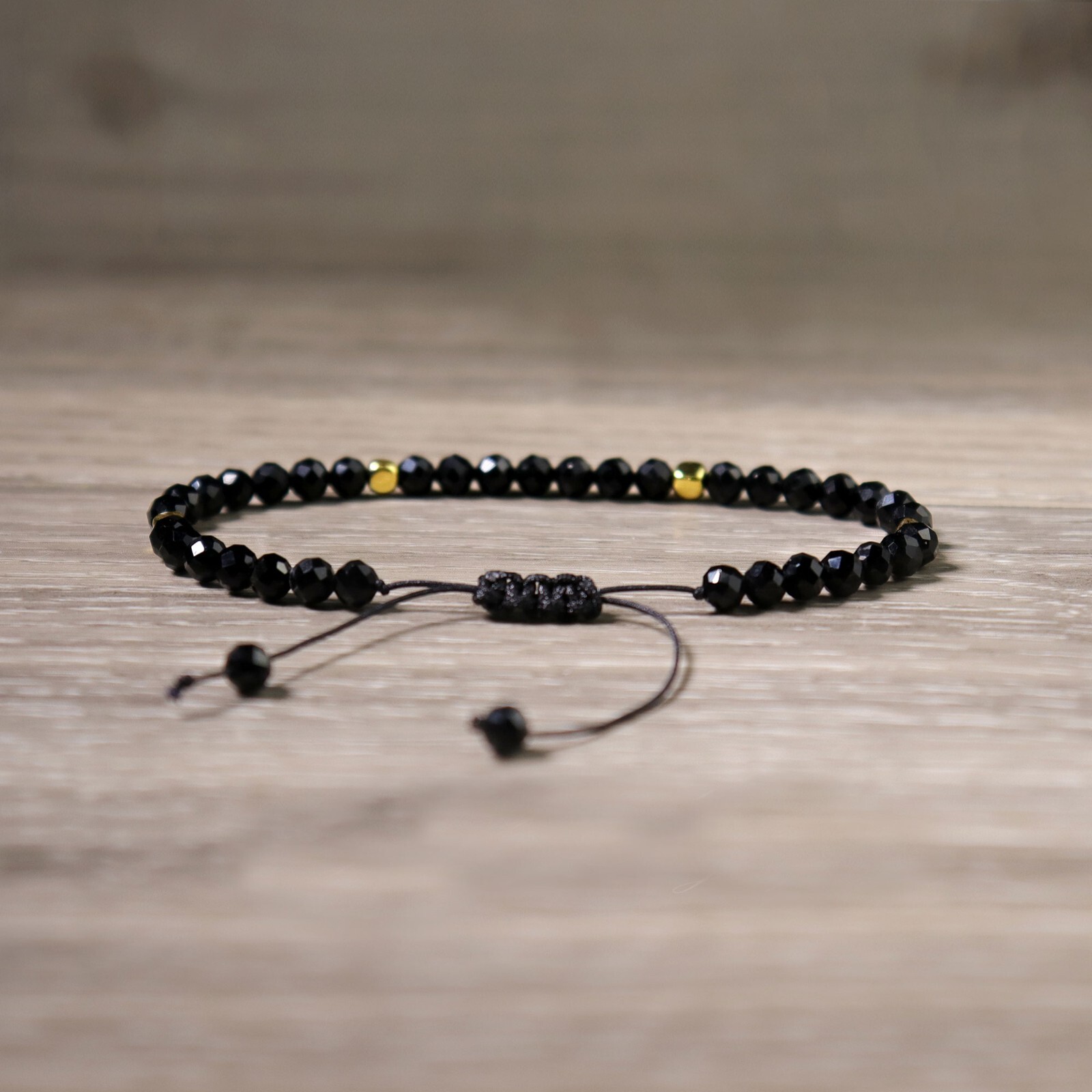 3mm Black Spinel Crystal Gemstone Beaded Dainty Bracelet Healing Energy Gift