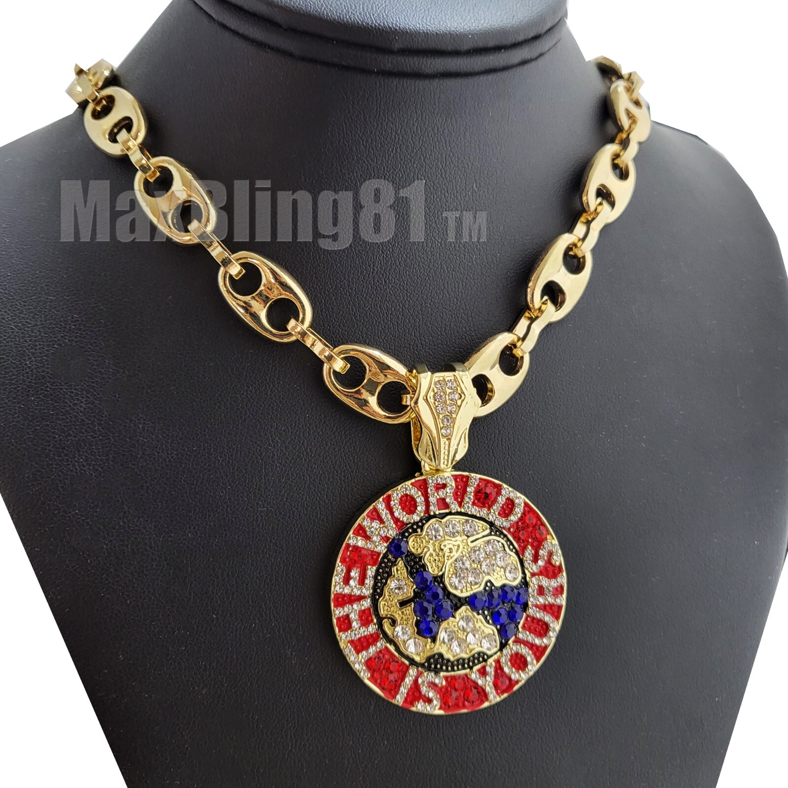 Iced Gold plated Alloy Cubic Zirconia THE WORLD IS YOURS & Marina Chain Necklace
