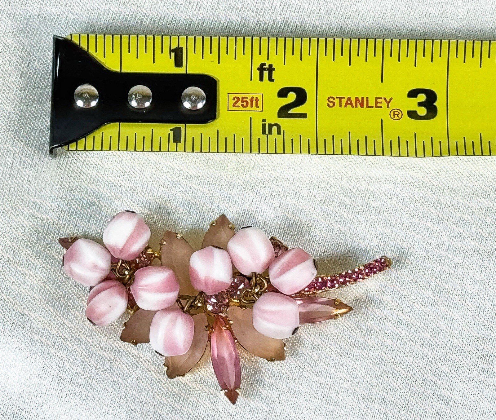 Verified Juliana D&E Cha Cha Brooch Pink Stripe Glass Rhinestone Floral READ