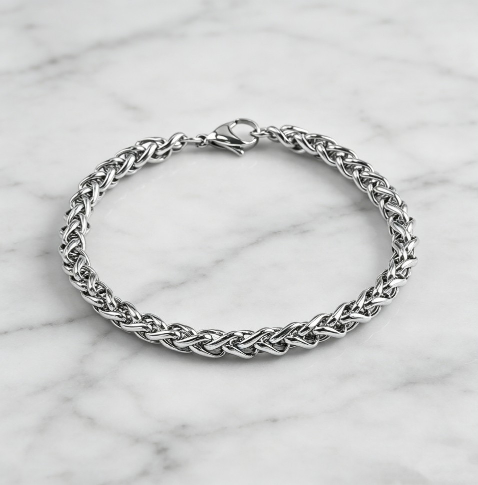 Fashion Silver Plated Alloy Polished Braided Keel Chain Bracelet for Women & Men