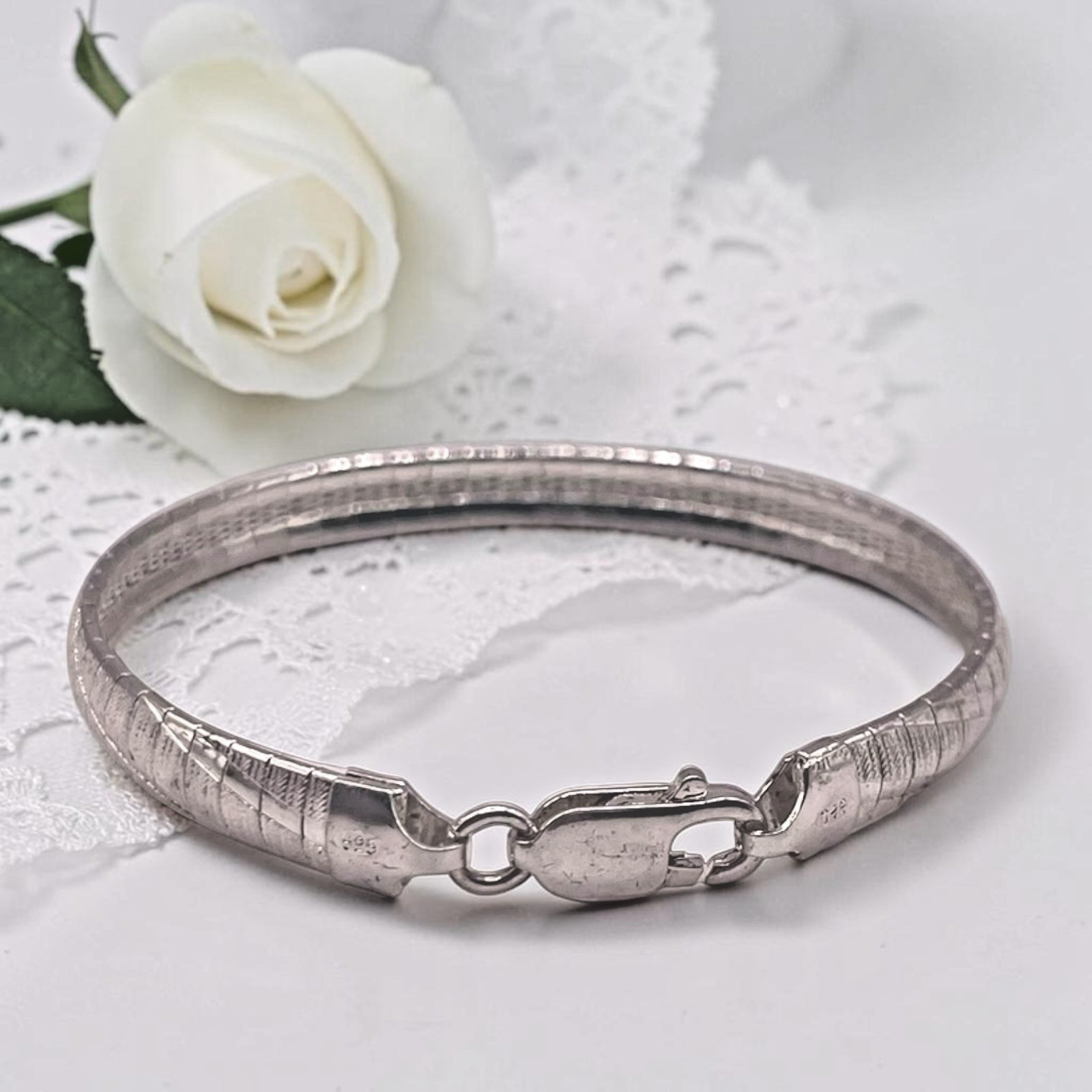 Italian Solid 925 Sterling Silver Diamond Cut Snake Chain Bracelet, 7″ ~ 10.7g