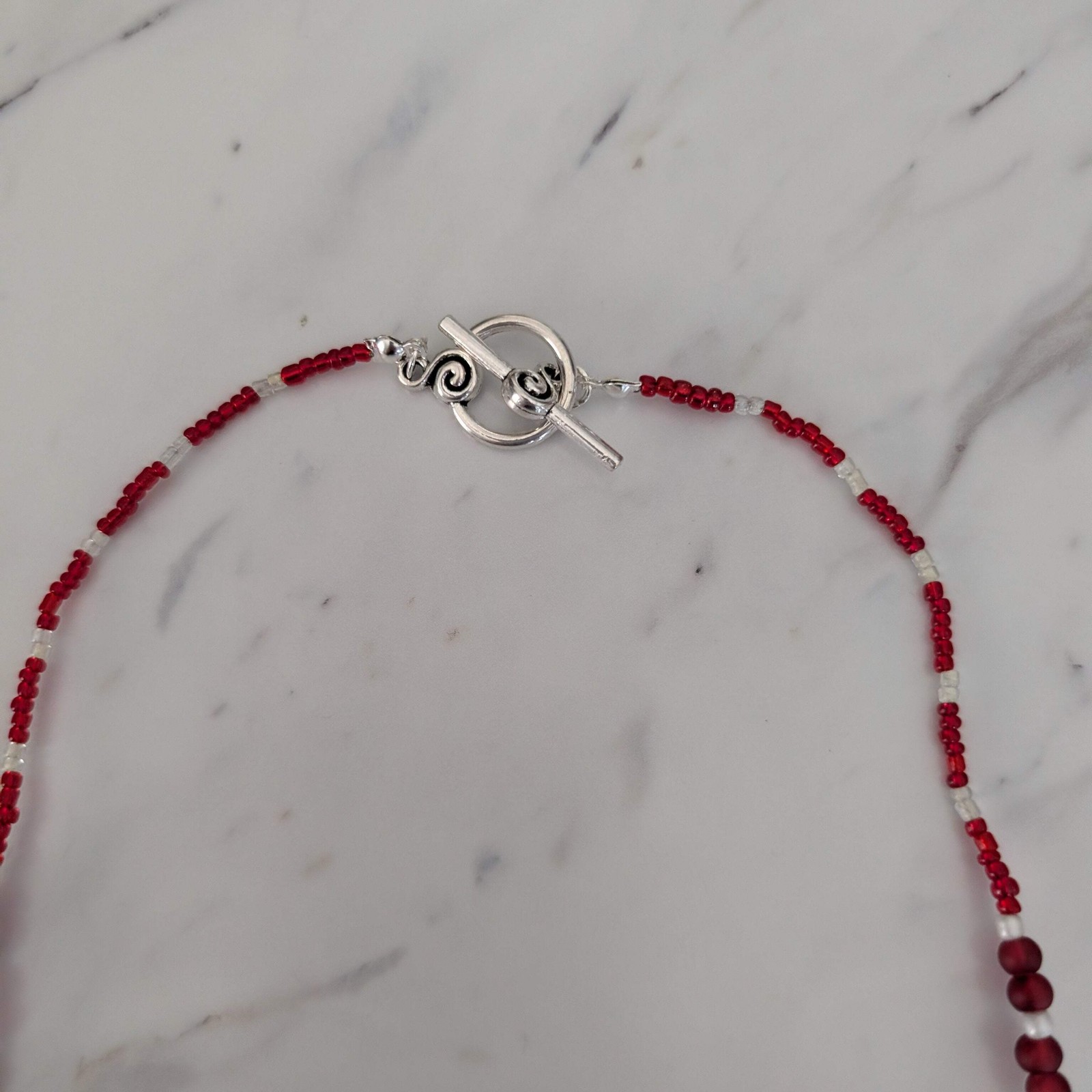 Burgundy Beaded Necklace for Women – 21.5″ Red Glass & Bamboo Tube Statement Nec