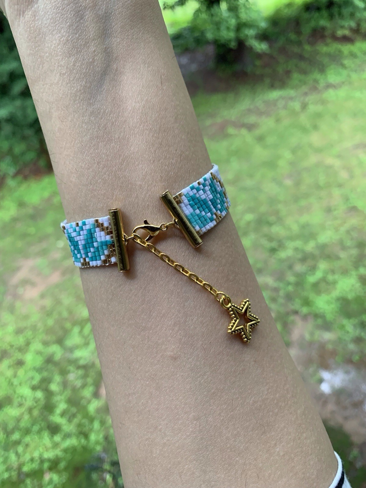Multicolor Beaded Bracelet | Toggle Clasp | Star Dangle Charm | Adjustable