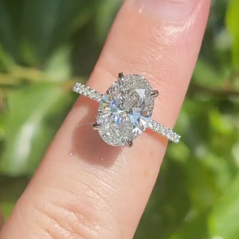 2.56 TCW Oval Cut VVS1 Moissanite Fine Engagement Ring In 14k White Gold Plated