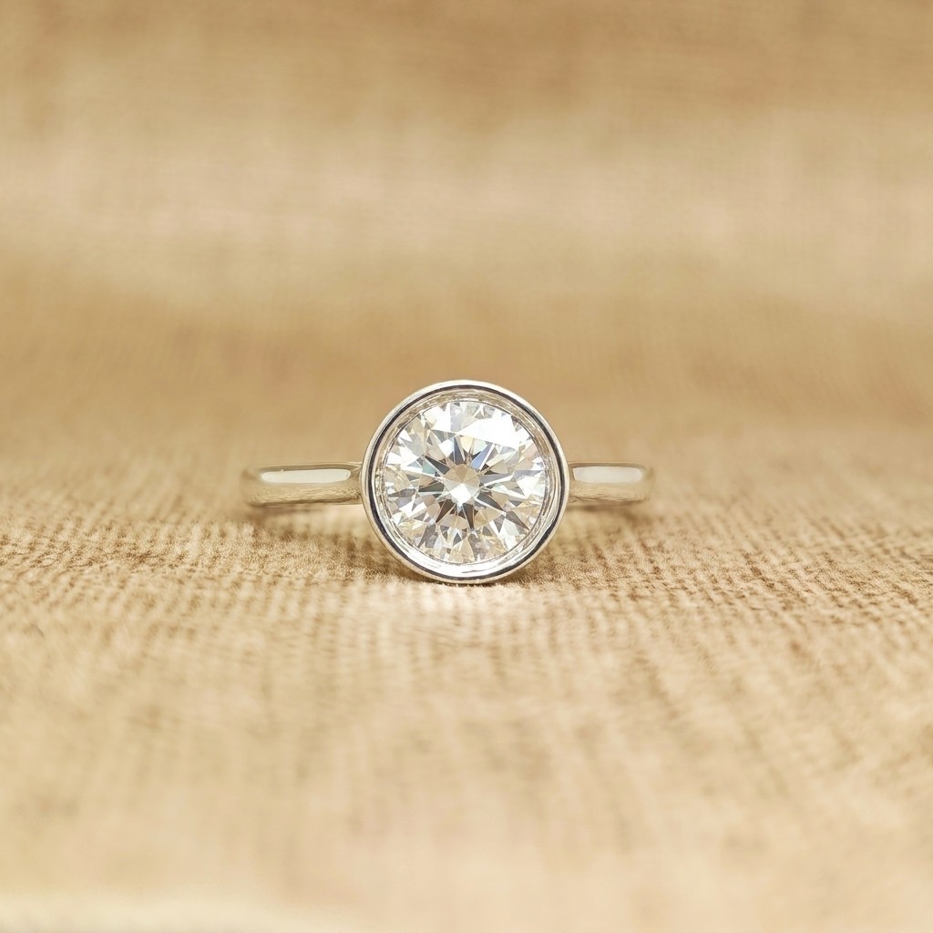 Round Cut Solitaire Bezel Ring 925 Sterling Silver Contemporary Wedding Jewelry