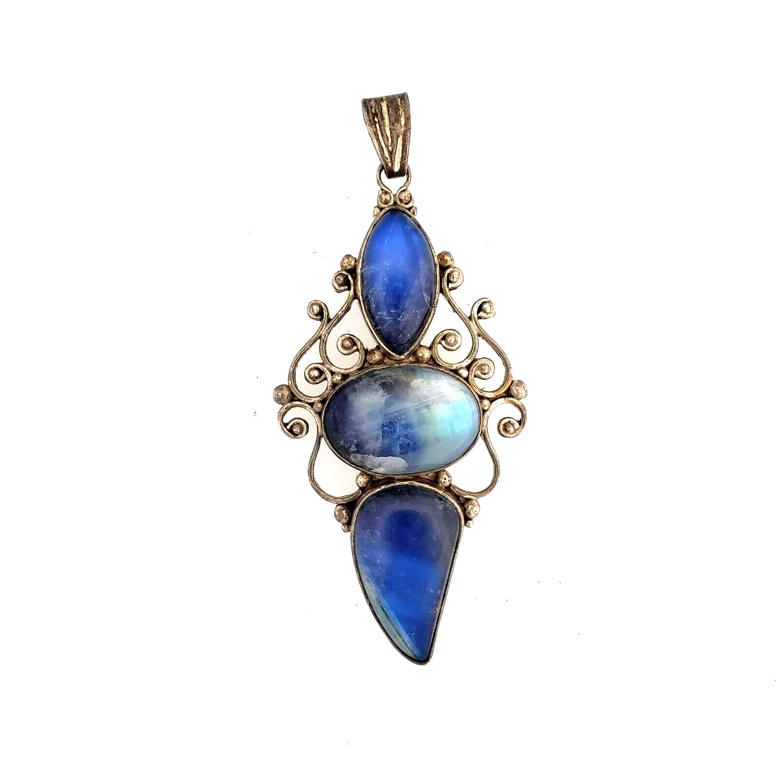 Vintage Handmade Sterling Silver 925 Three Stone Blue Labradorite Pendant PA-LP3