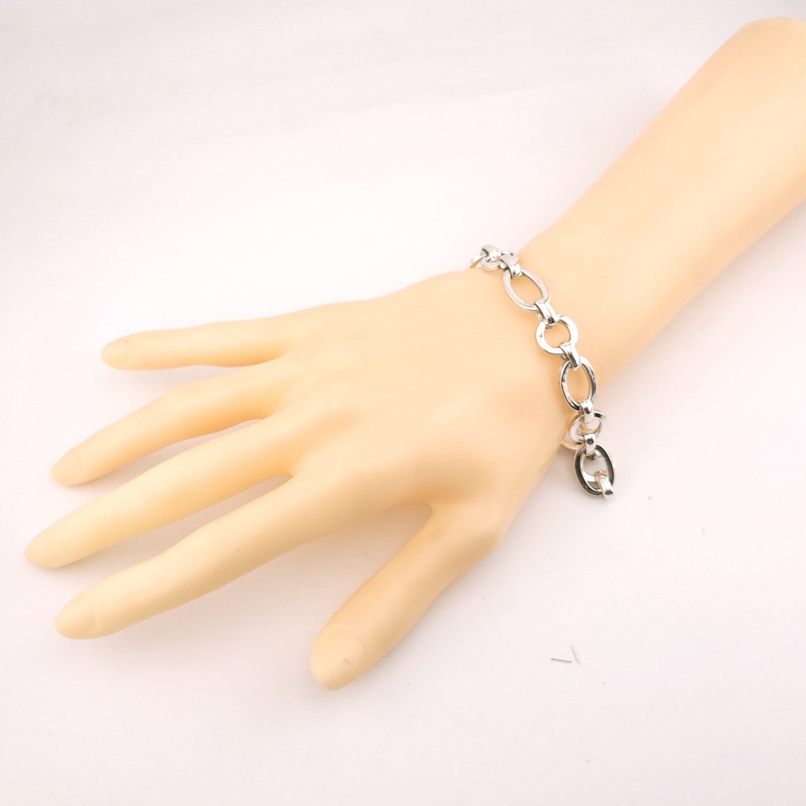 Signed “M” Sterling Silver Round & Oval Disk Circle 8″ In Chain Link Bracelet