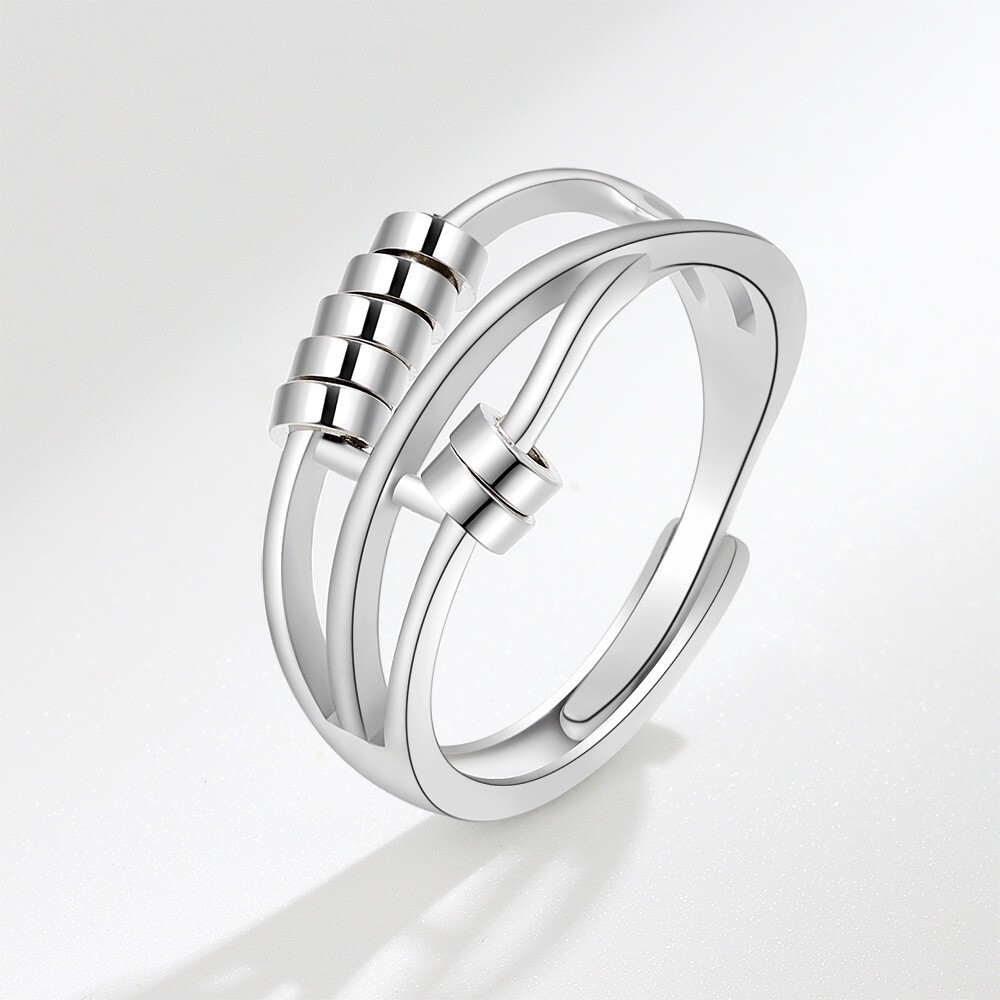 Unisex Adjustable Anti Anxiety Rings Silver Anxiety Relief Spinning Fidget Ring