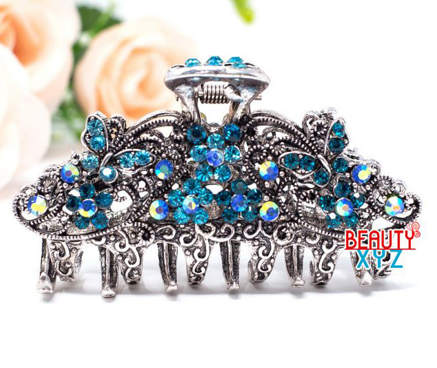 New Fancy Vintage Butterfly Metal Women Rhinestones Crystal Hair Claw Clip hair