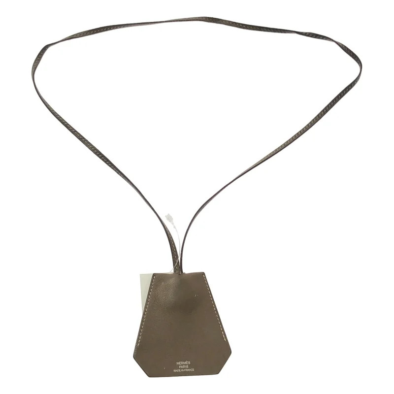 HERMES Leather Logo Crochet Necklace Unisex Brown Men Used