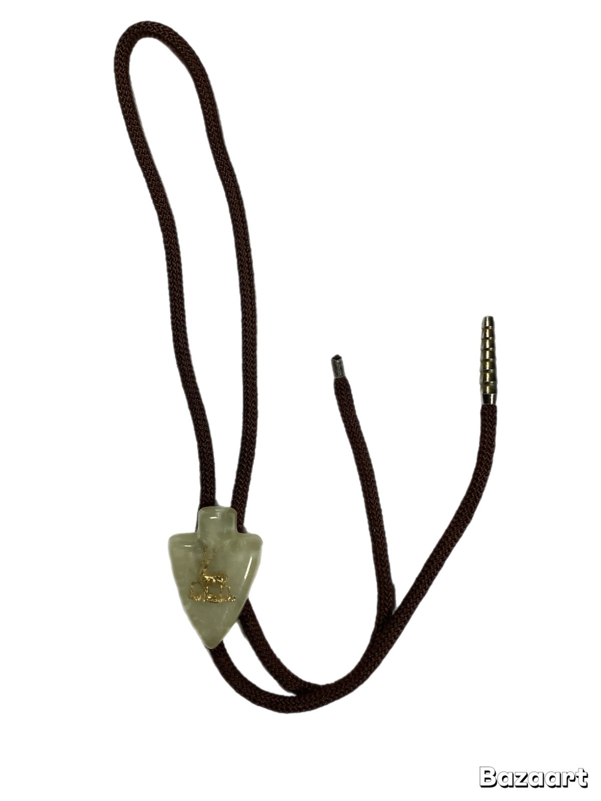 Vintage Arrowhead Bolo Tie White Stone Gold Deer Buck Brown Cord (216)