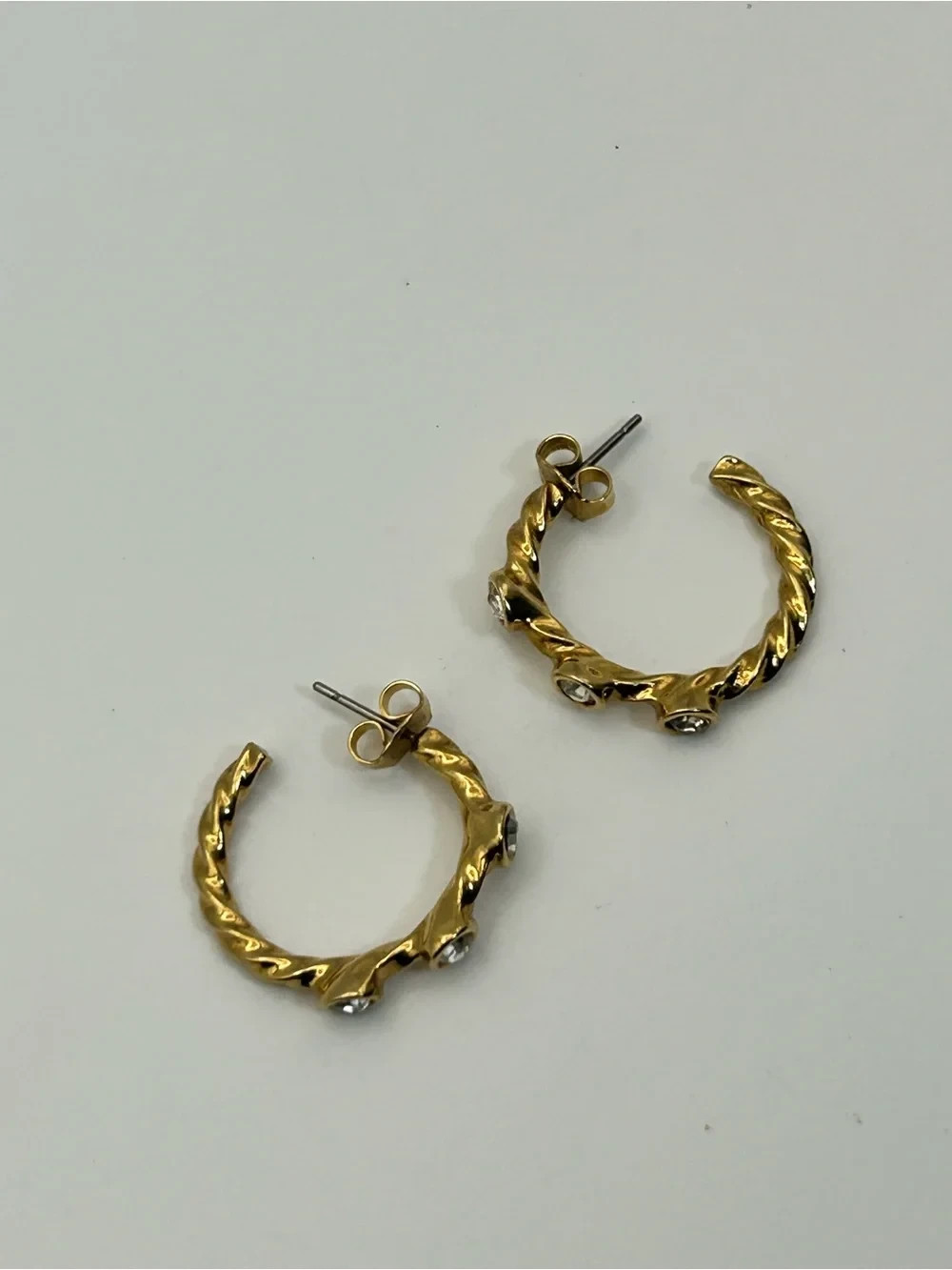 Vintage Twisted Hoop Crystal Earrings Chunky Studs Gold-tone Day or Night