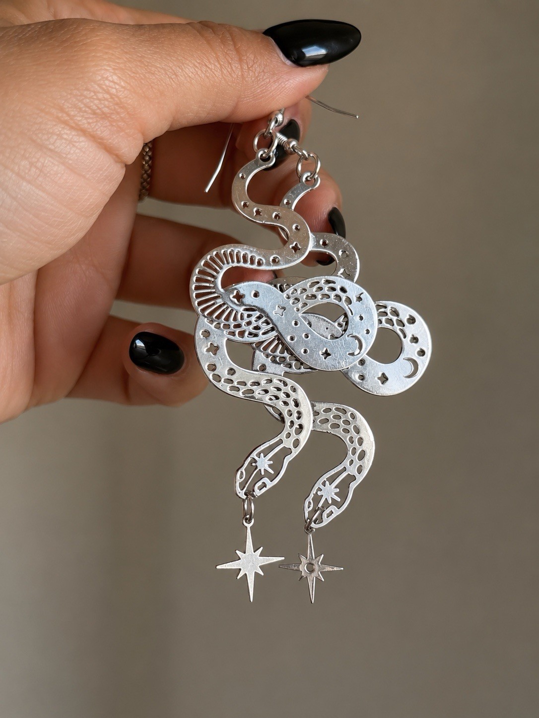 ✨ silver snake earrings celestial dangle stainless steel ✨ Waterproof