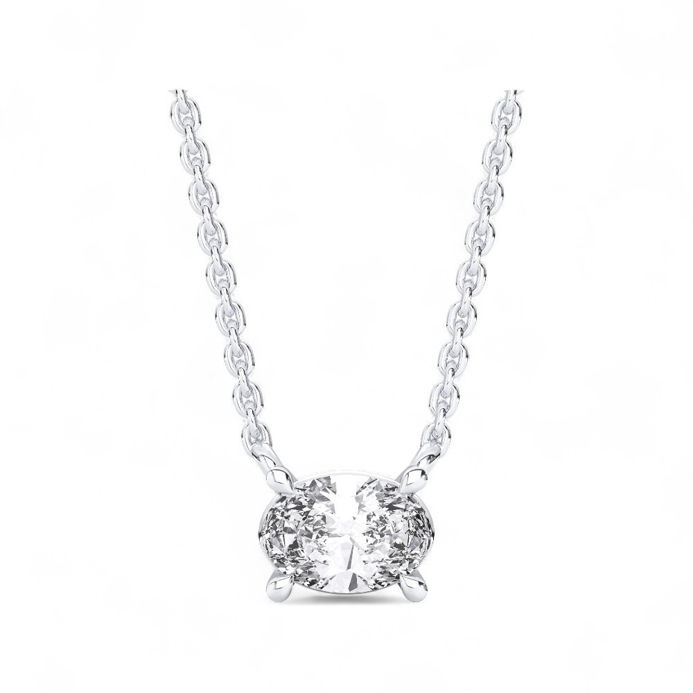 0.25 Oval Shaped Lab Grown Diamond Pendant Necklace 14k White Gold W/Chain