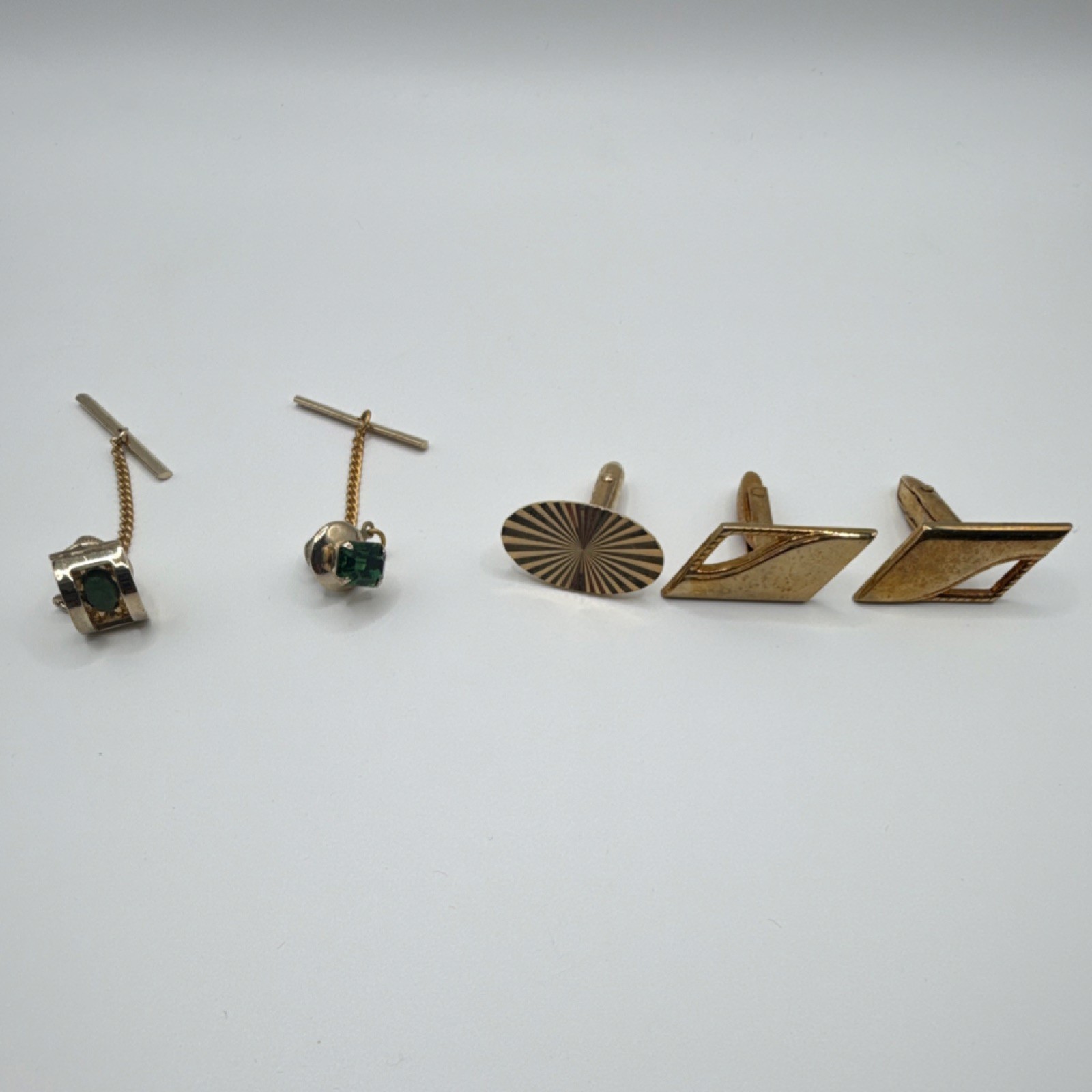 Gold Plated Geometric Chain Link Fixed Back Men’s Cufflinks Lot of 3