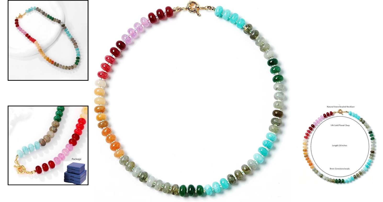 Vibrant Handmade Gemstone Choker Necklace with 17-Inch Adjustable Chain