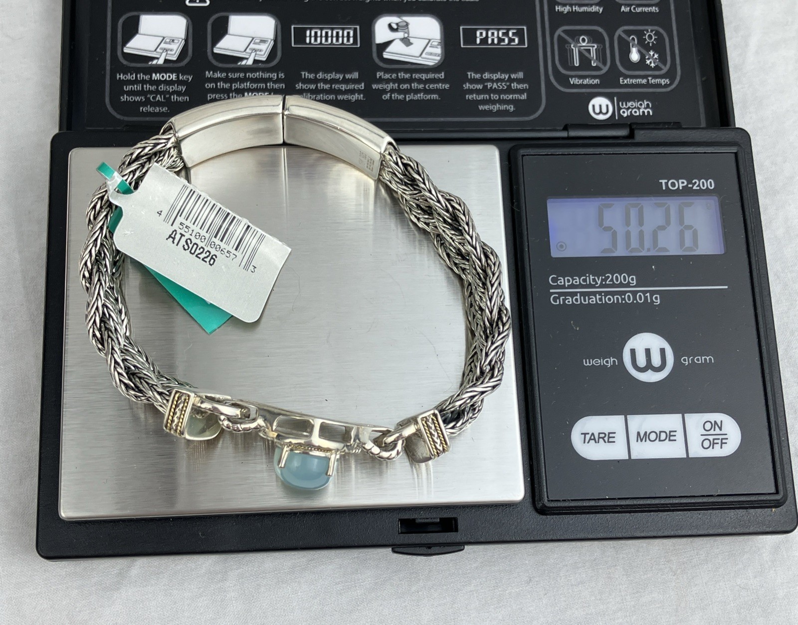 $1.6 K NWT NOS Effy Sterling 18k Braid Bracelet Thick 50 G Cabochon Southwest