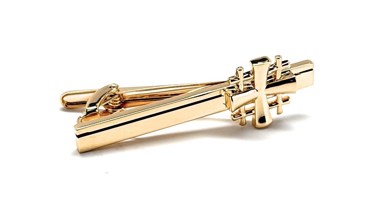 Gold Jerusalem Cross Tie Clip Christian Tie Bar Pastor Gift Religious Jewelry