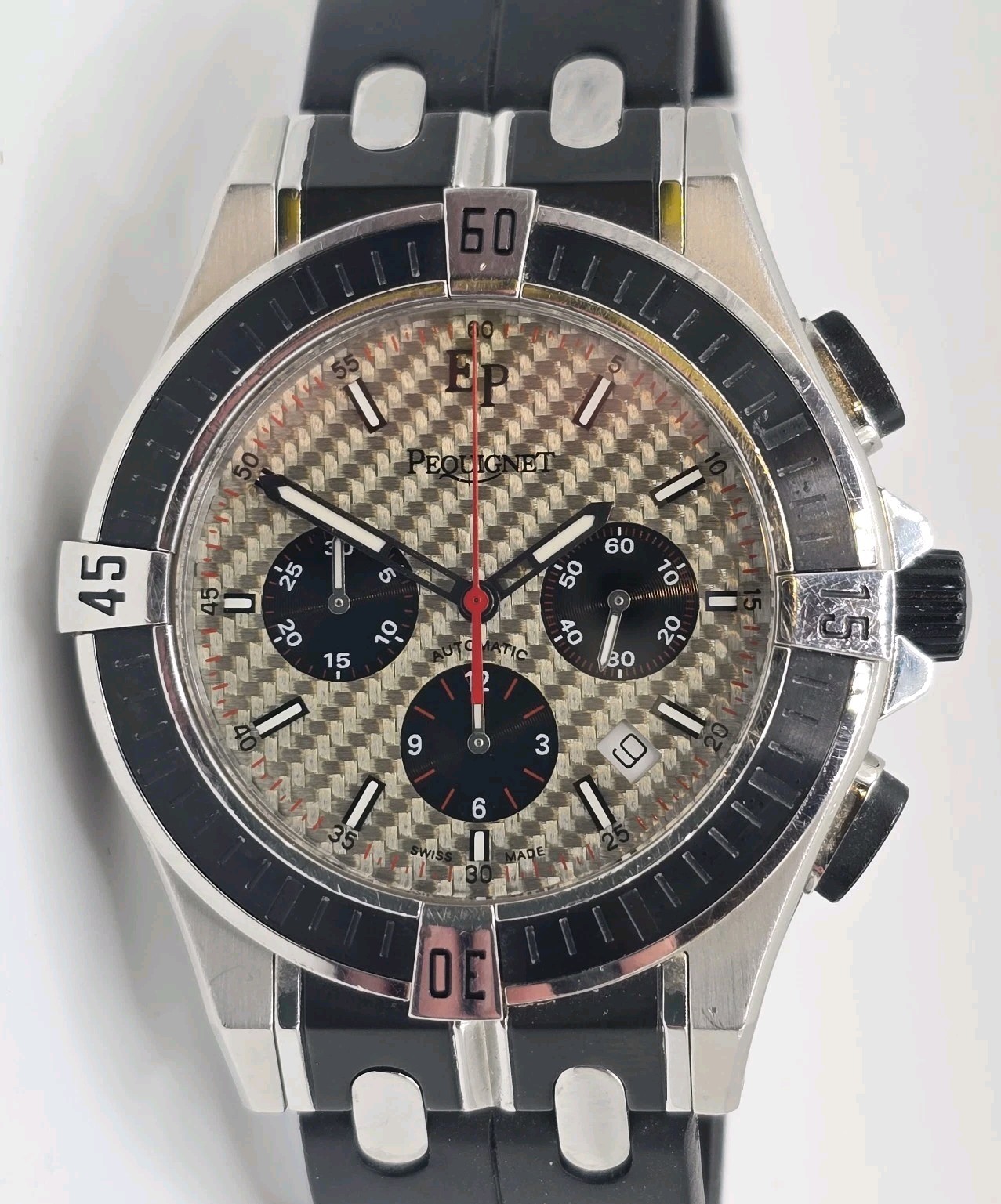 Pequignet Moorea Triomphe Automatic Chronograph Watch Carbon Fiber 44mm