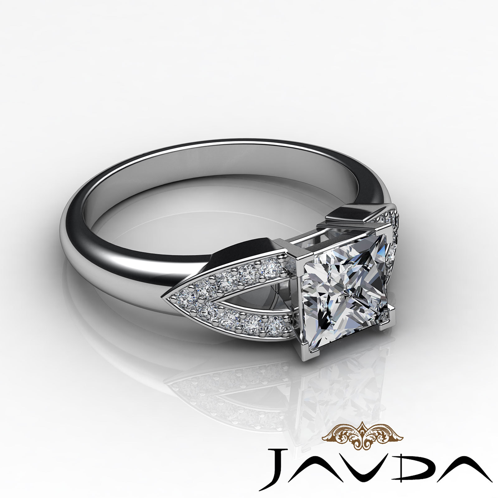 Princess Diamond V Shaped Shank Engagement Pave Ring GIA Certified G SI1 1.25 Ct