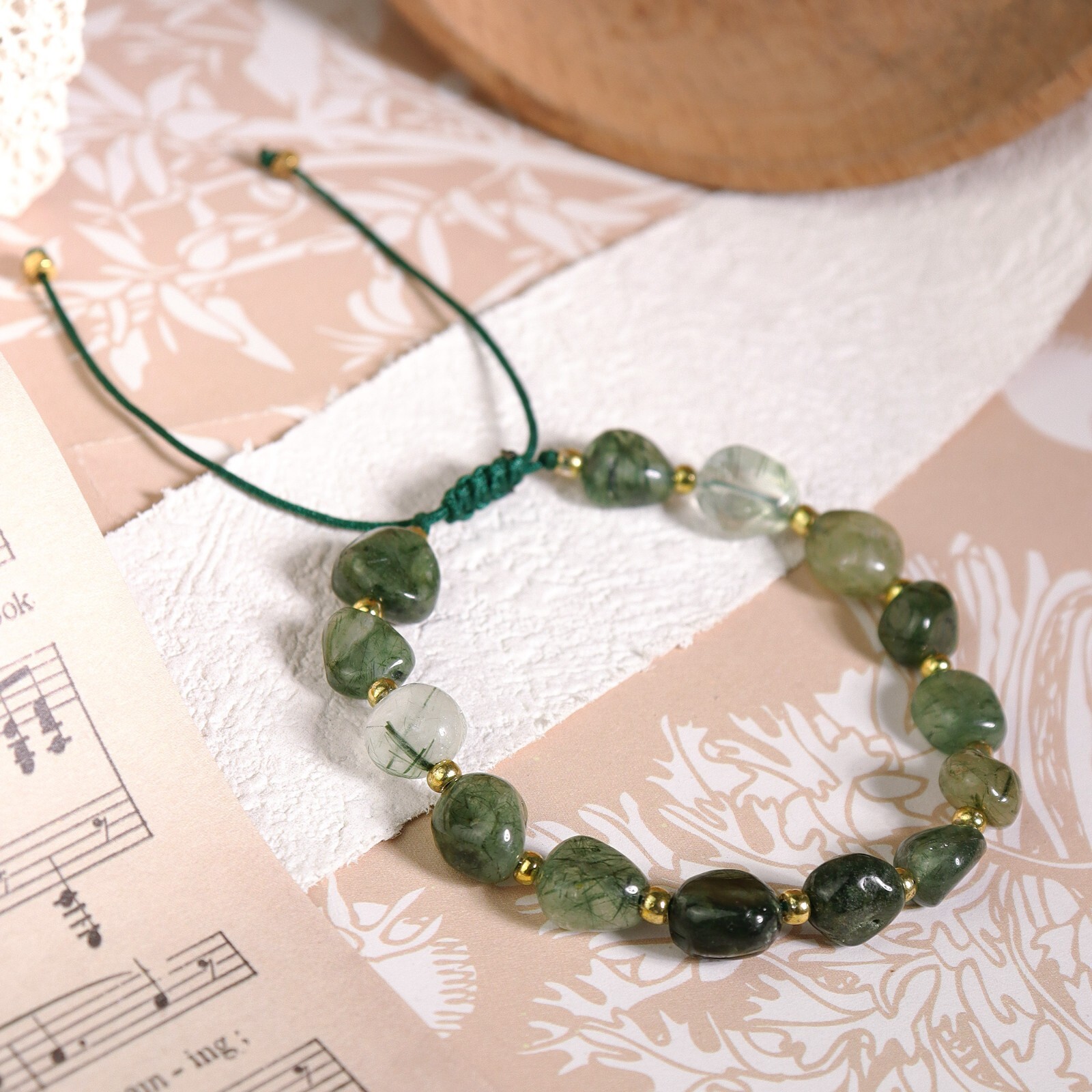 Natural Green Moss Agate Crystal Beads Hand Woven Healing Women Bracelet Gifts