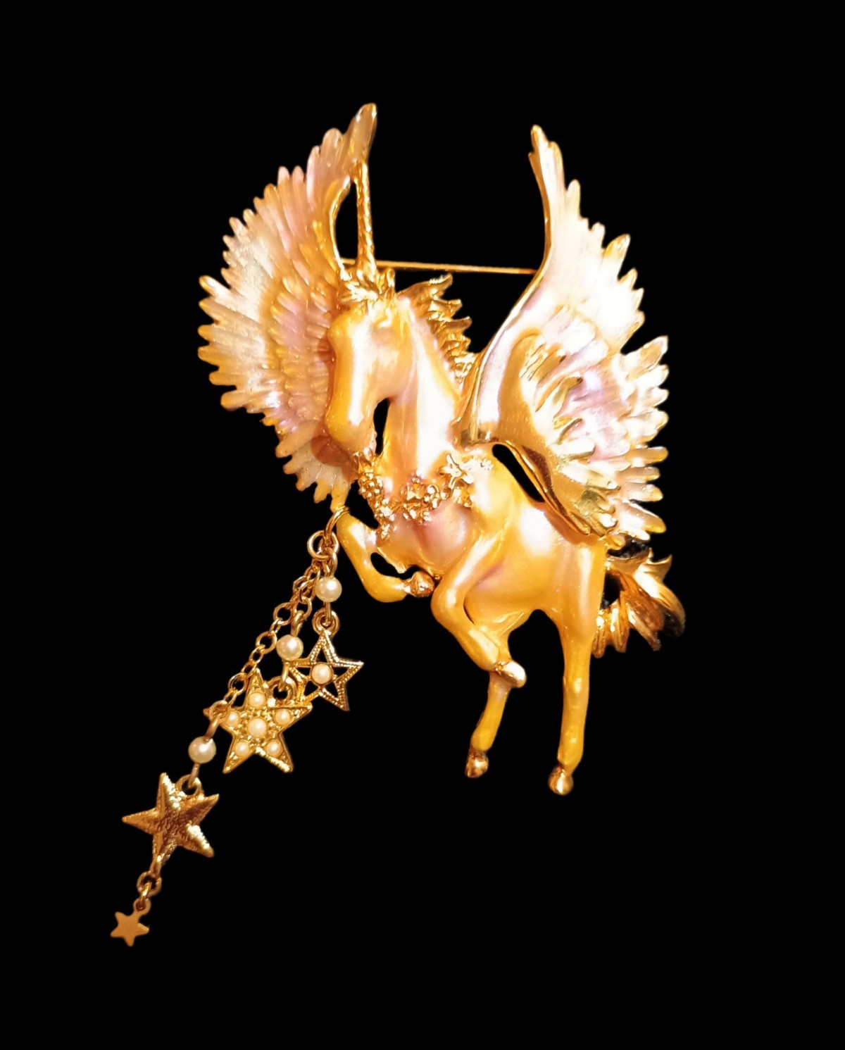 Signed Kirks Folly Metal Pegasus Winged Horse Brooch Pin Star Charm