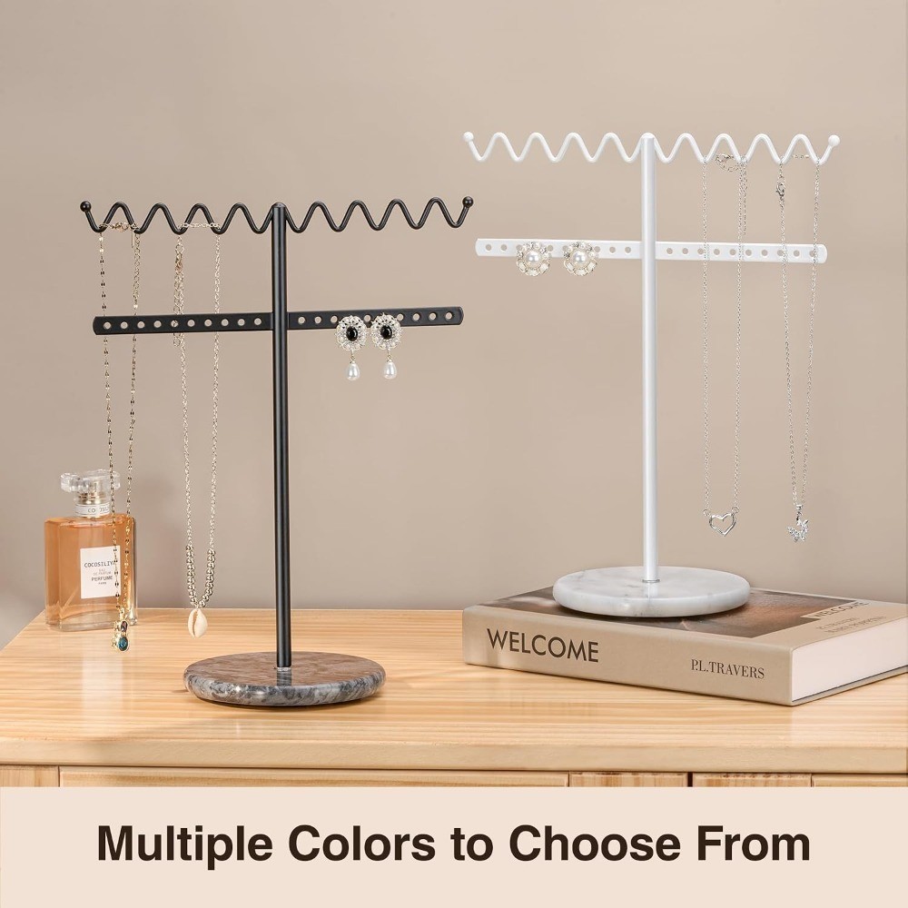 Jewelry Stand Necklace Holder, Black Metal Jewelry Organizer with Wavy Necklace