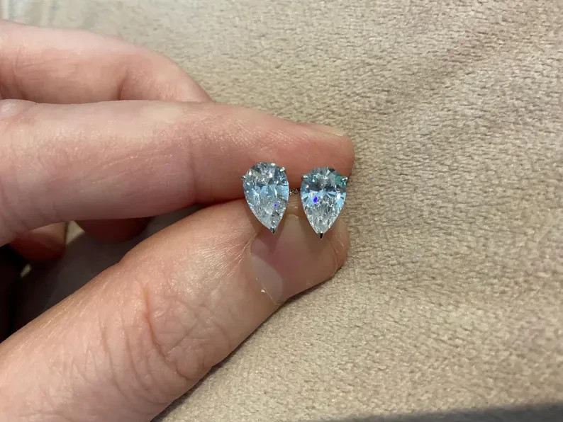GH/I1-I3 Natural Diamond Anniversary Studs Earrings 14K White Gold Pear Cut 3Ct