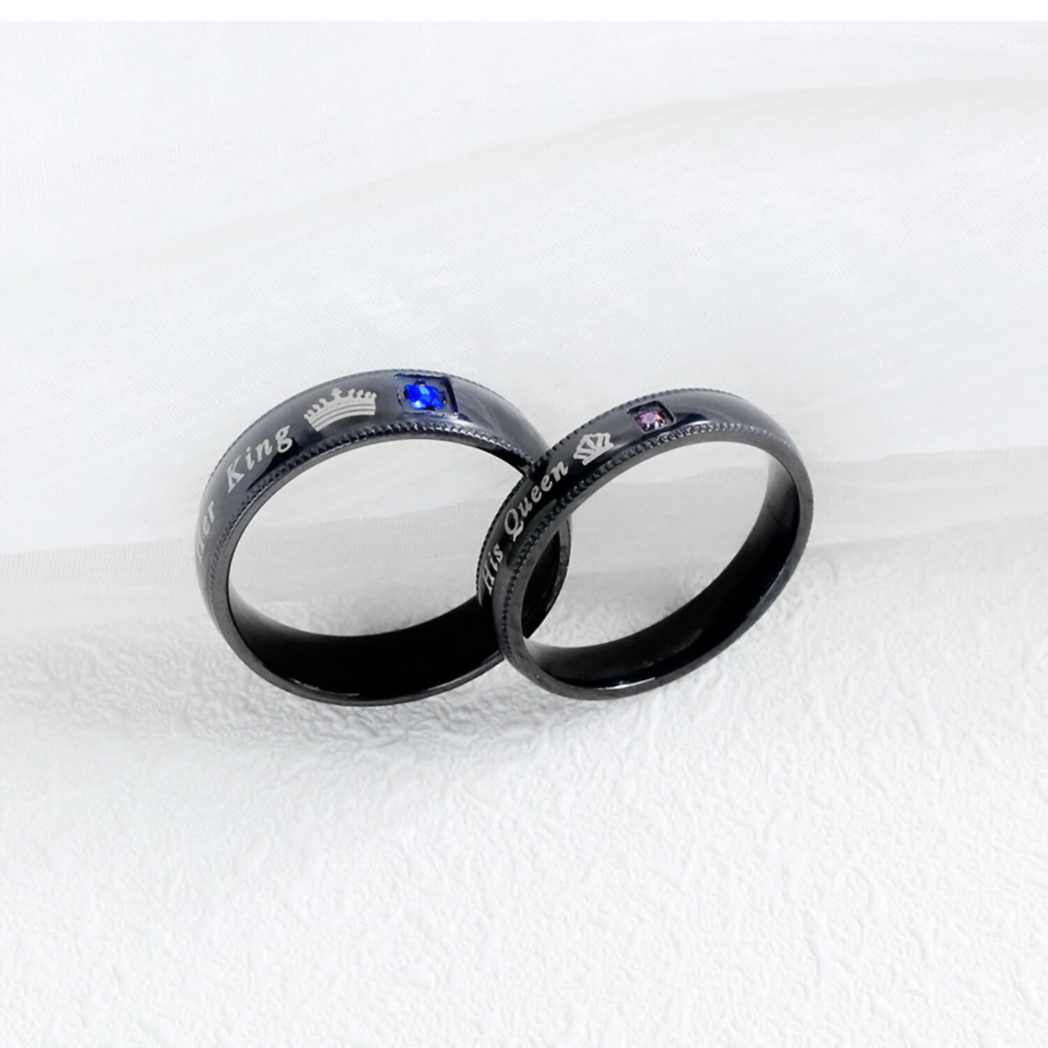 His Queen and Her King Stainless Steel Lover Couple Ring Engagement Promise Band