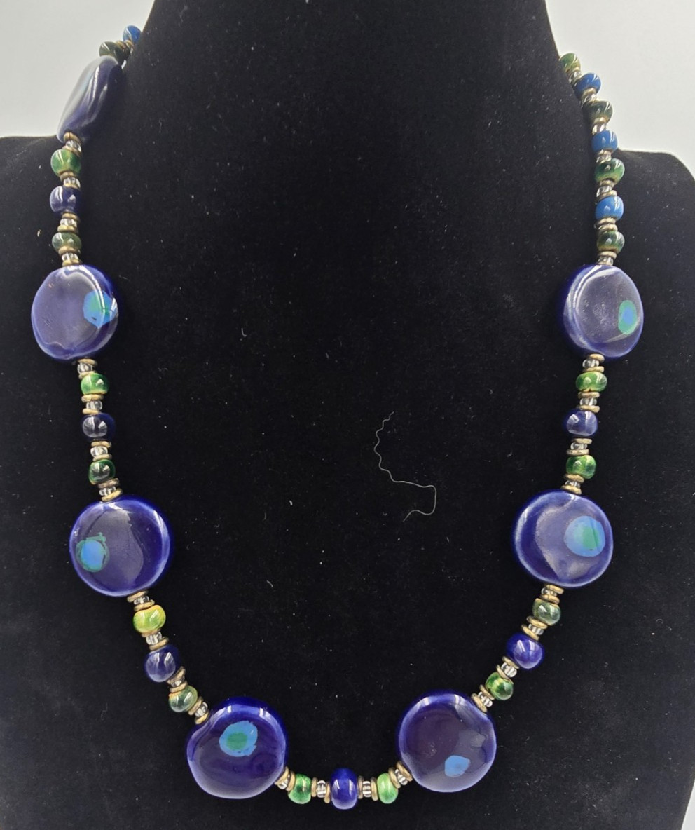 Kazuri Kenya Handcrafted Fair Trade Bead Necklace Blue Green