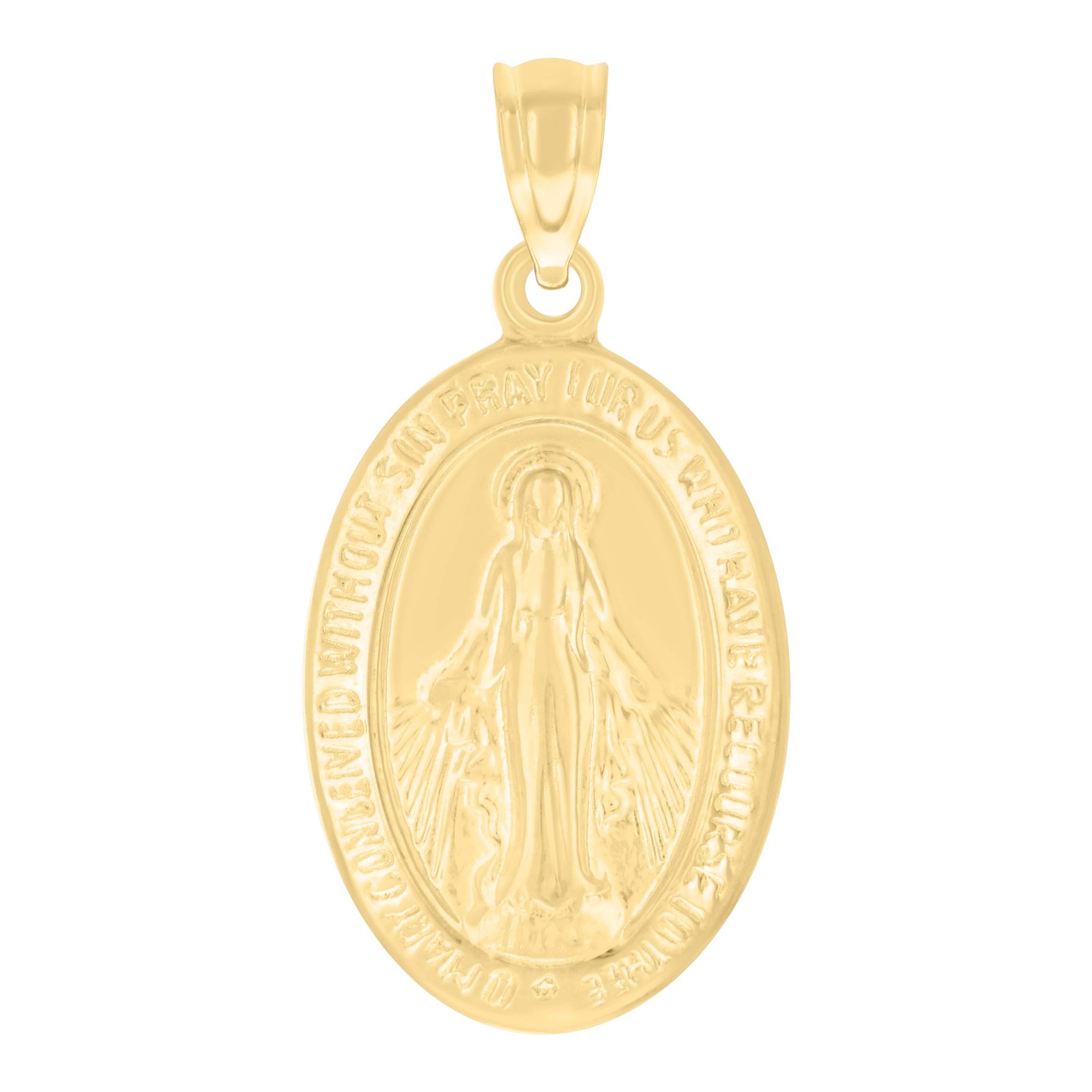 14k Yellow Gold Womens Oval Virgin Mary Miraculous Medal Religious Charm Pendant