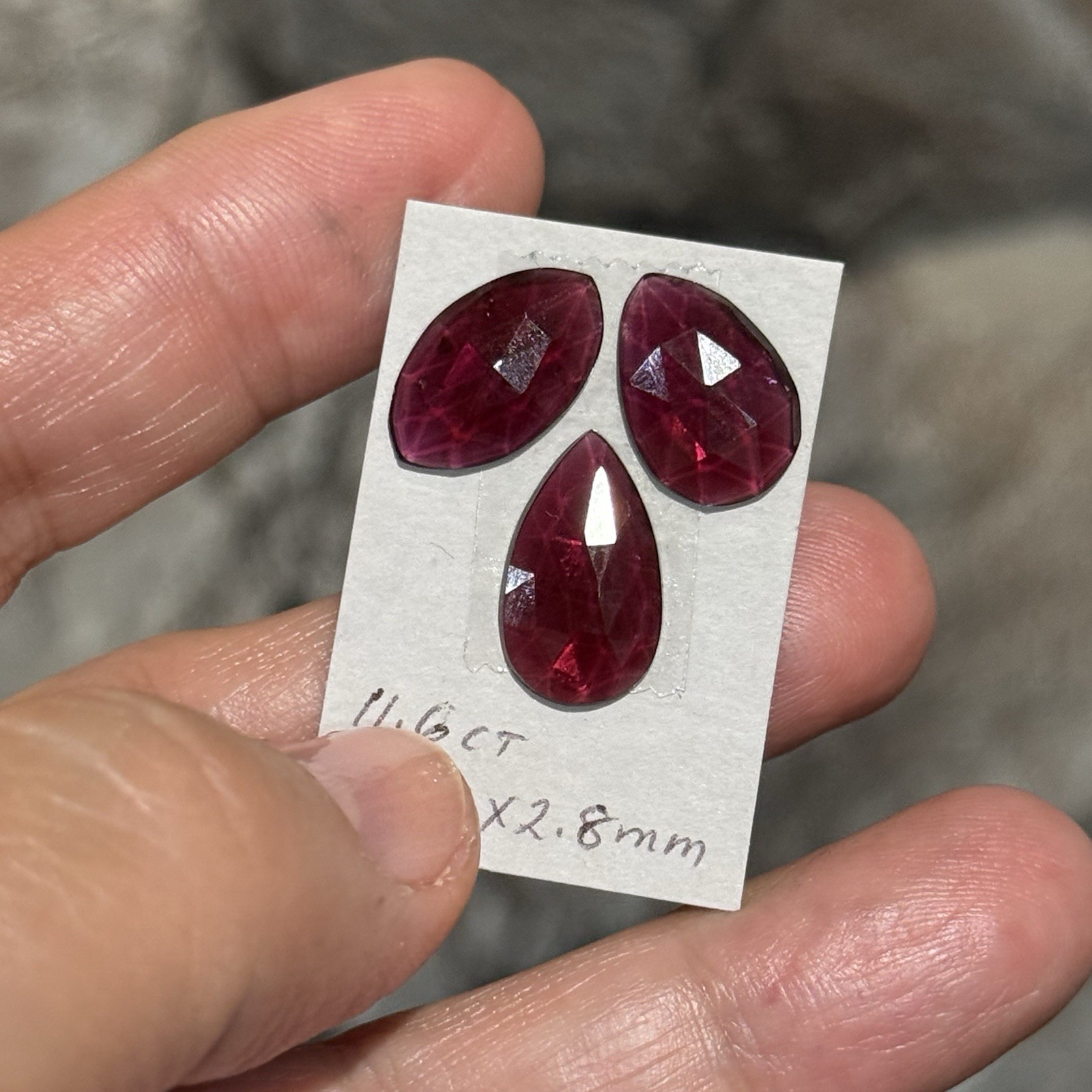 11.6ct 14-16×2.8mm 3pc Mixed Lot Fine Rose Cut Rhodolite Garnet Cabochon Gems