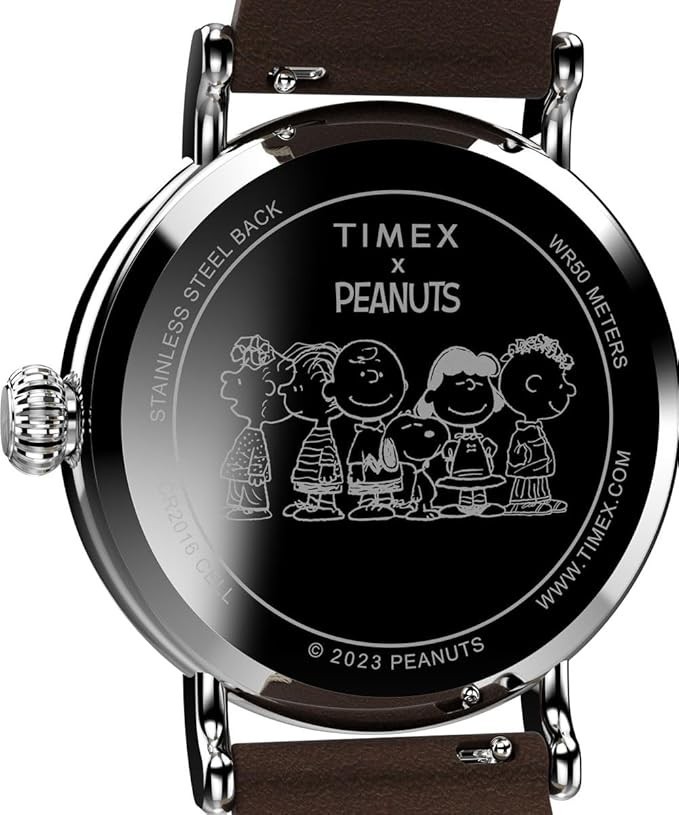 Timex Peanuts Gang Dial Waterbury Blue Brown Leather Quartz Mens WatchTW2V89800
