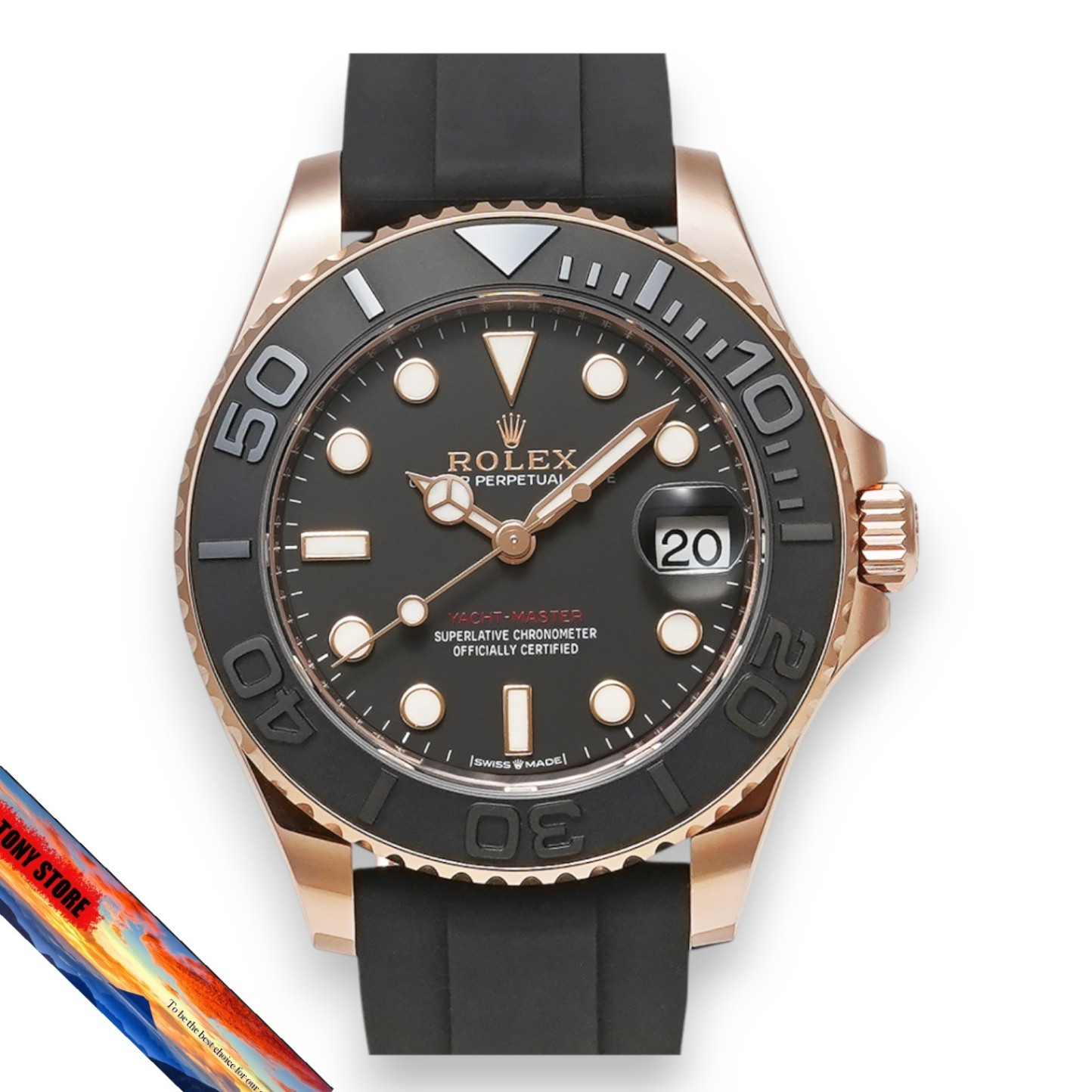 Rolex YachtMaster 37 Black Dial Pink Gold Ladies Watch Ref 268655