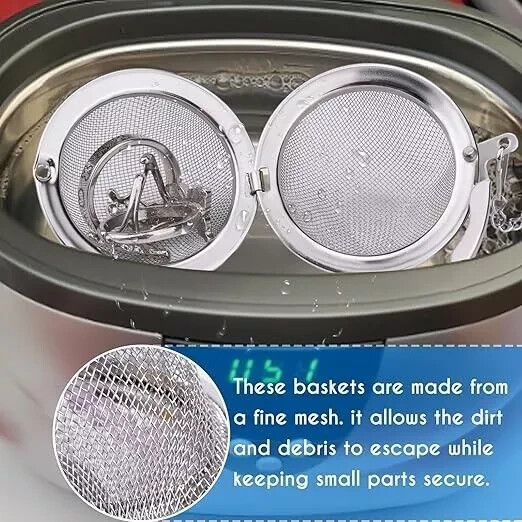 2pcs Ultrasonic Cleaner Baskets Fine Mesh Stainless Steel Parts Cleaning Basket