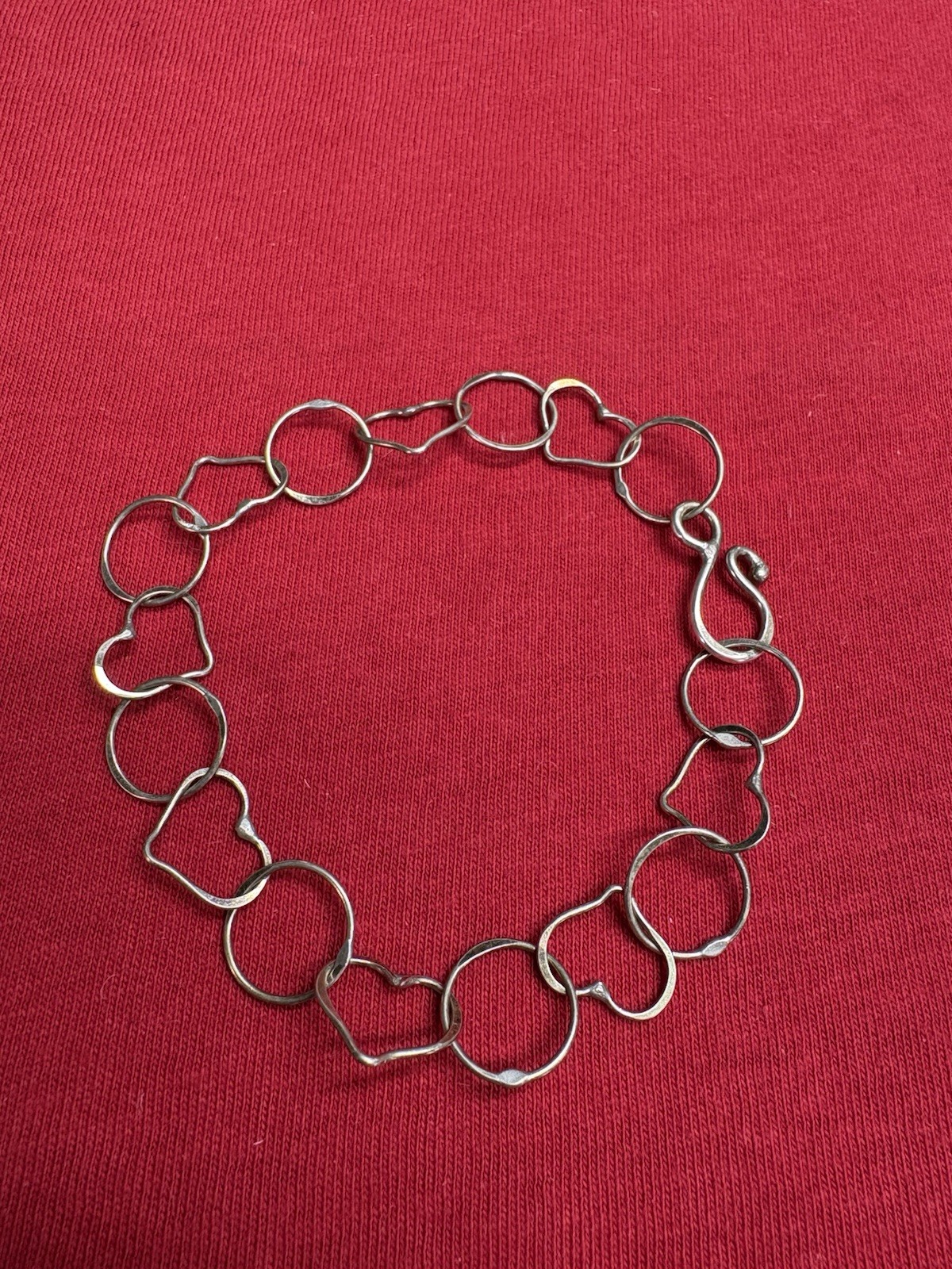 Vintage Handcrafted X’s & O’s Sterling Silver Welded Link Wire Bracelet 7 1/4”