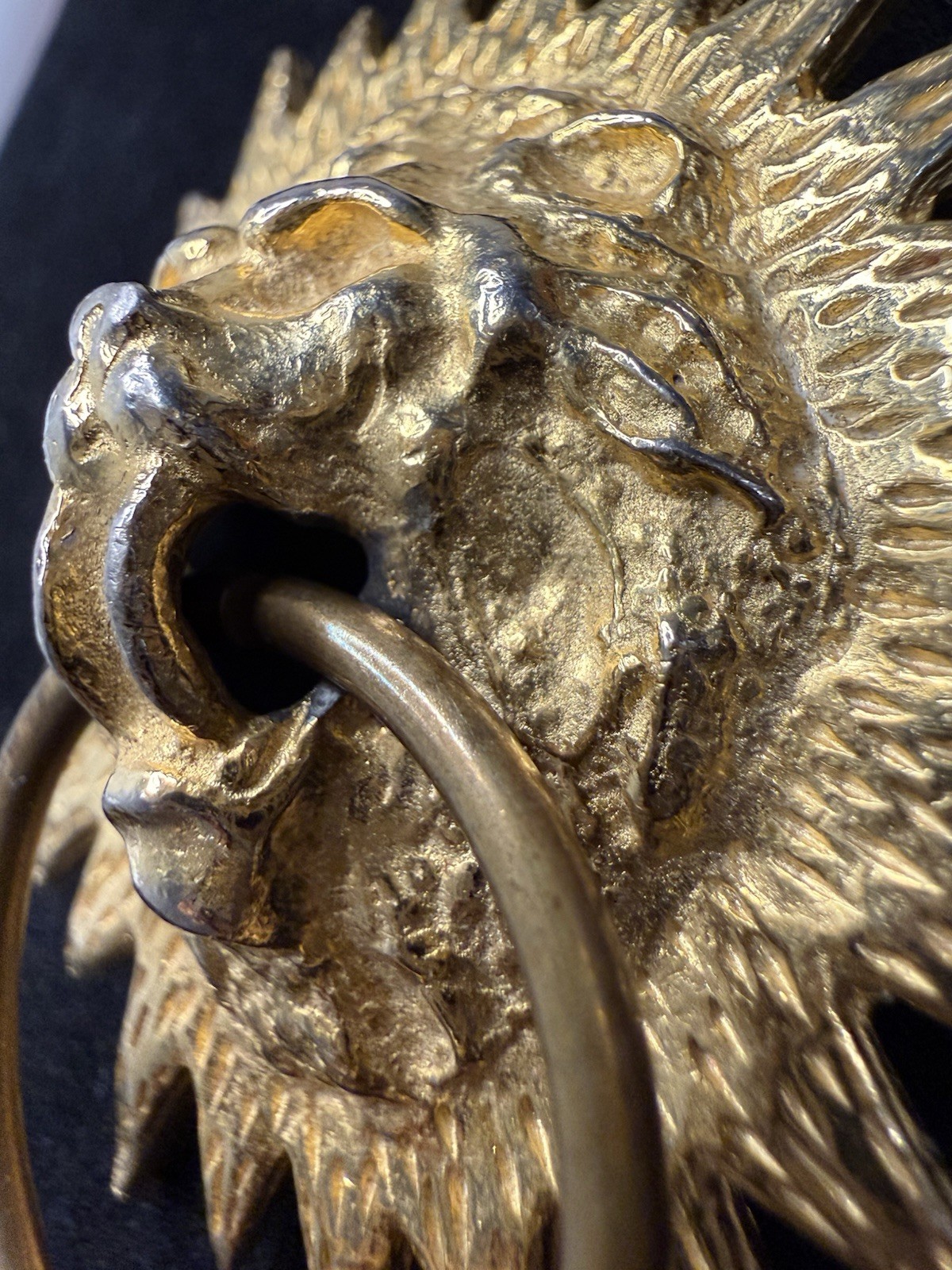 Vtg Vanse Authentics Gold Tone Lion Head Door Knocker Sunburst Brooch Pin Signed