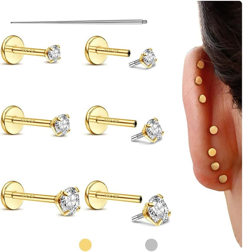 Flat Back Earrings Stud : 14K Gold Filled Titanium Surgical Steel Earrings Hypoa