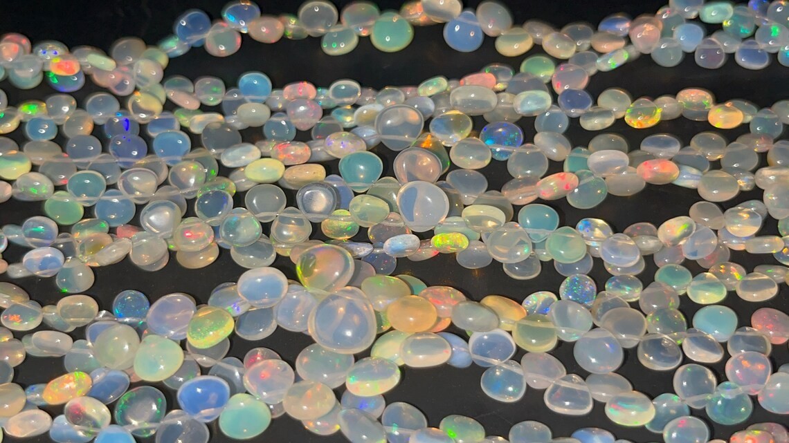 Ethiopian Opal Smooth Heart Shape Beads 3×5-4x6mm White Fire Opal 8 Inch Strand