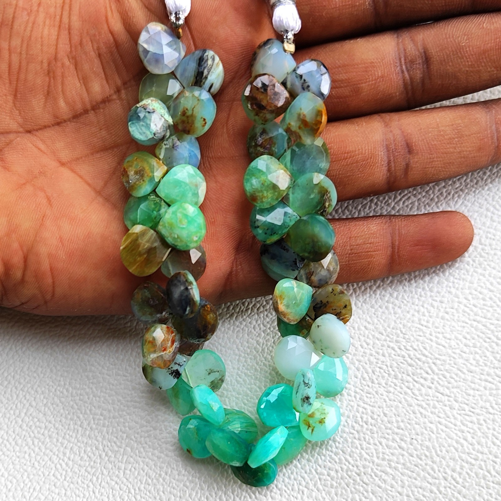 Natural Peruvian Opal Heart Faceted Gems Briolette Beads 11 mm 8 Inch Strand