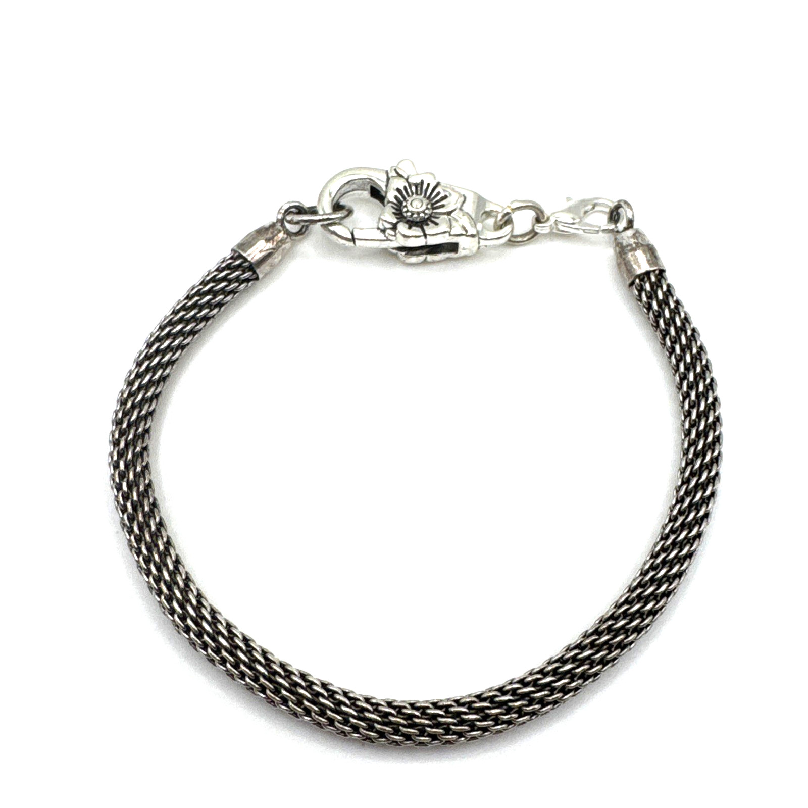 Brighton Mesh Clip On Charms Bracelet W/ Non-Brand Etched Flower Clasp 8 Inch