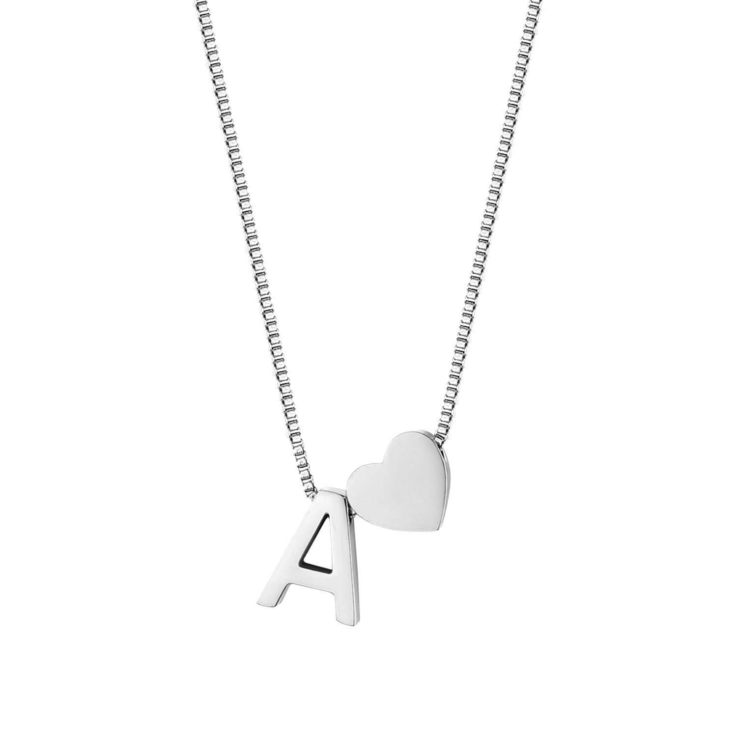 A-Z Initial Letter Love Heart Stainless Steel Pendant Necklace Mens Womens Gift