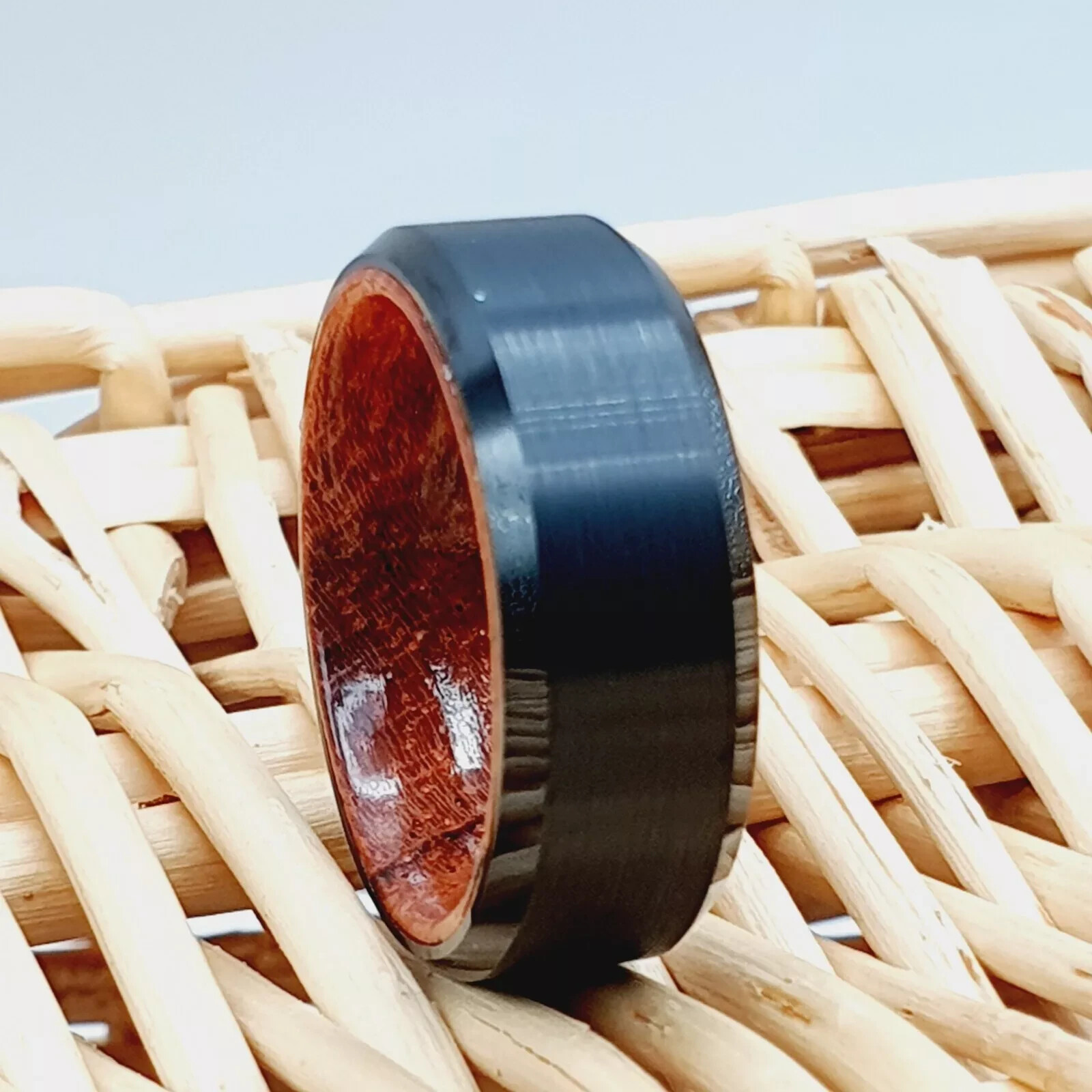 Wood Inside Black Tungsten Promise Ring For Men Women Anniversary Gifts for Her