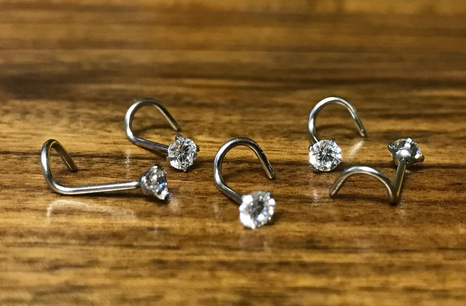 5pc 316L Surgical Steel 3mm Prong Set CZ Gem Steel Nose Screw Rings – 18g or 20g